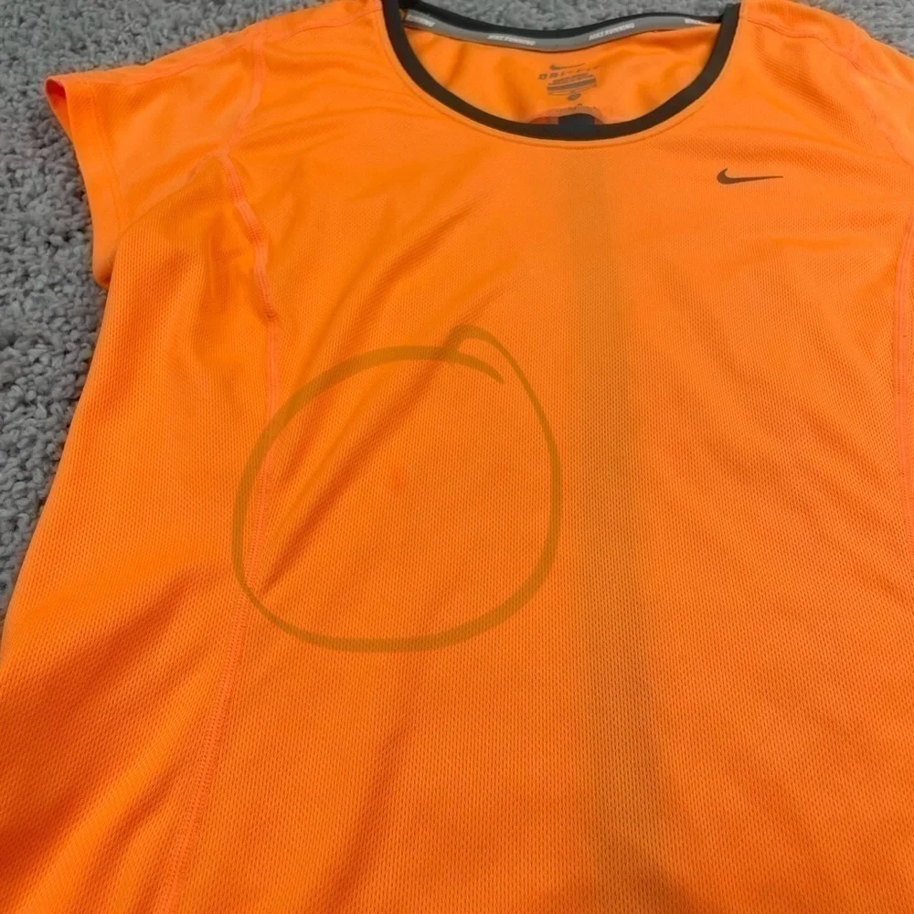 Nike Top Womens Medium Running Shirt Bright Neon Orange Night Run Active Track